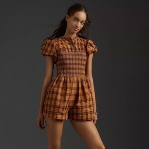 NWT Maeve Puff-Sleeve Smocked Romper, Size XS